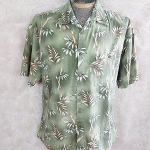 Vintage Campia Moda 100% Cotton Men's Creen Bamboo  Pattern Hawaiian Shirt XL